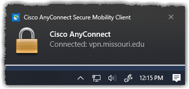 Windows notification that Cisco Secure Client is connected