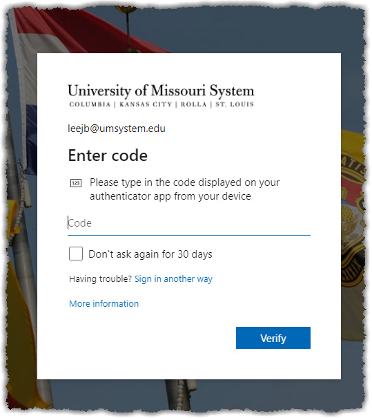 Microsoft MFA screen