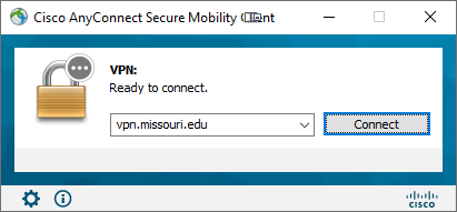 Cisco Secure Client VPN server window